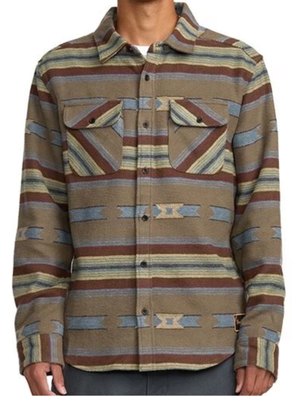 RVCA Striped Blanket Flannel Shirt — Tan, Blue, Rust. NWT!